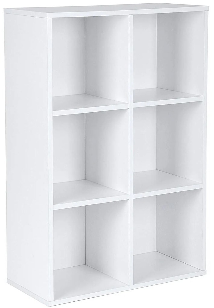 3 szintes könyvespolc, tárolópolc 6 rekesszel, fehér