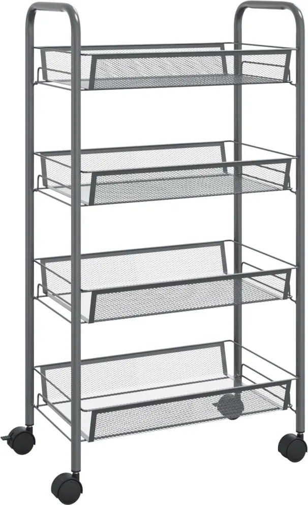 vidaXL 4 szintes szürke vas konyhai kerekes kocsi 46 x 26 x 85 cm