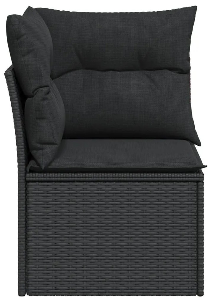 Fekete polyrattan kerti sarokkanapé párnával
