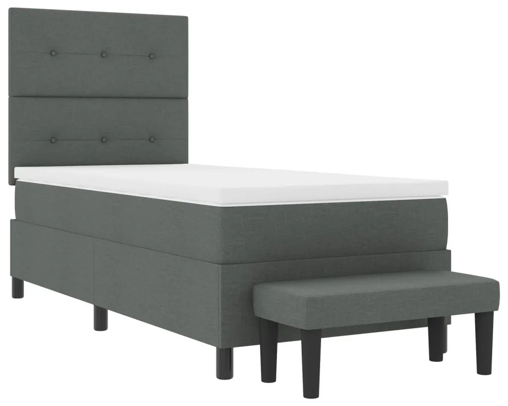 Box Spring ágy matraccal és paddal, sötétszürke, 90x190 cm, textil.