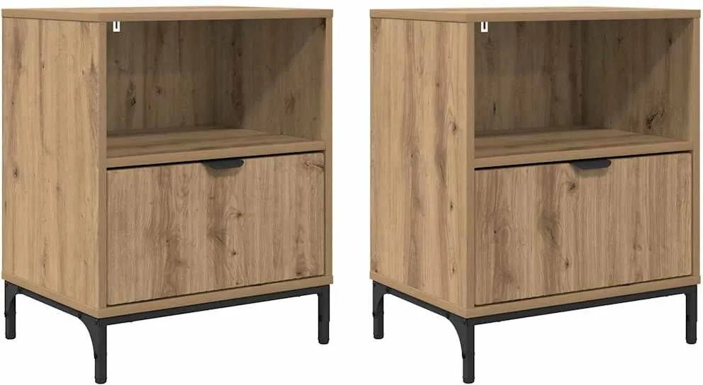 vidaXL Éjjeliszekrény 2 pcs kézműves tölgy 49 x 36 x 61 cm Faanyag