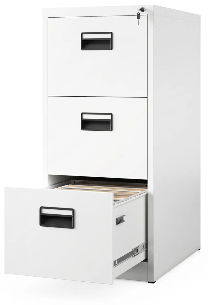 Fém irattartó szekrény, 3 fiókos SARA V3, 460 x 1020 x 620 mm, fehér