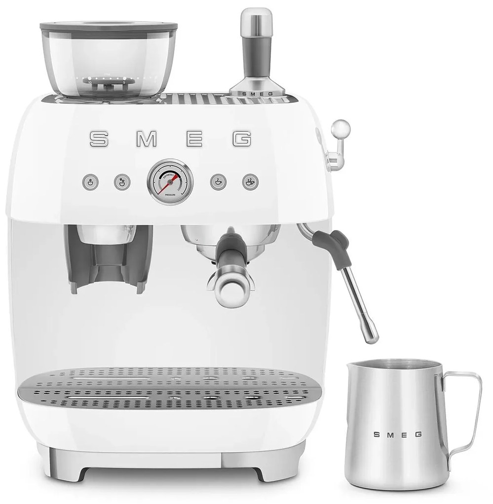 SMEG 50-es retro stílusú EGF03 karos kávéfőző kávédarálóval 2 csésze fehér - Smeg