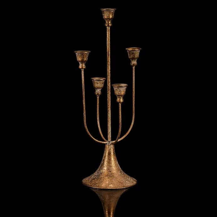 Ötágú fém gyertyatartó, arany, 18 x 18 x 44 cm