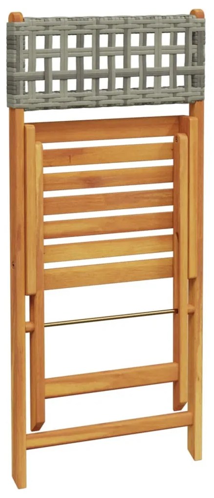 3 részes szürke polyrattan és tömör fa bisztrószett