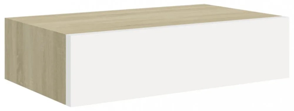 2 db tölgyszínű és fehér MDF fiókos fali polc 40 x 23,5 x 10 cm