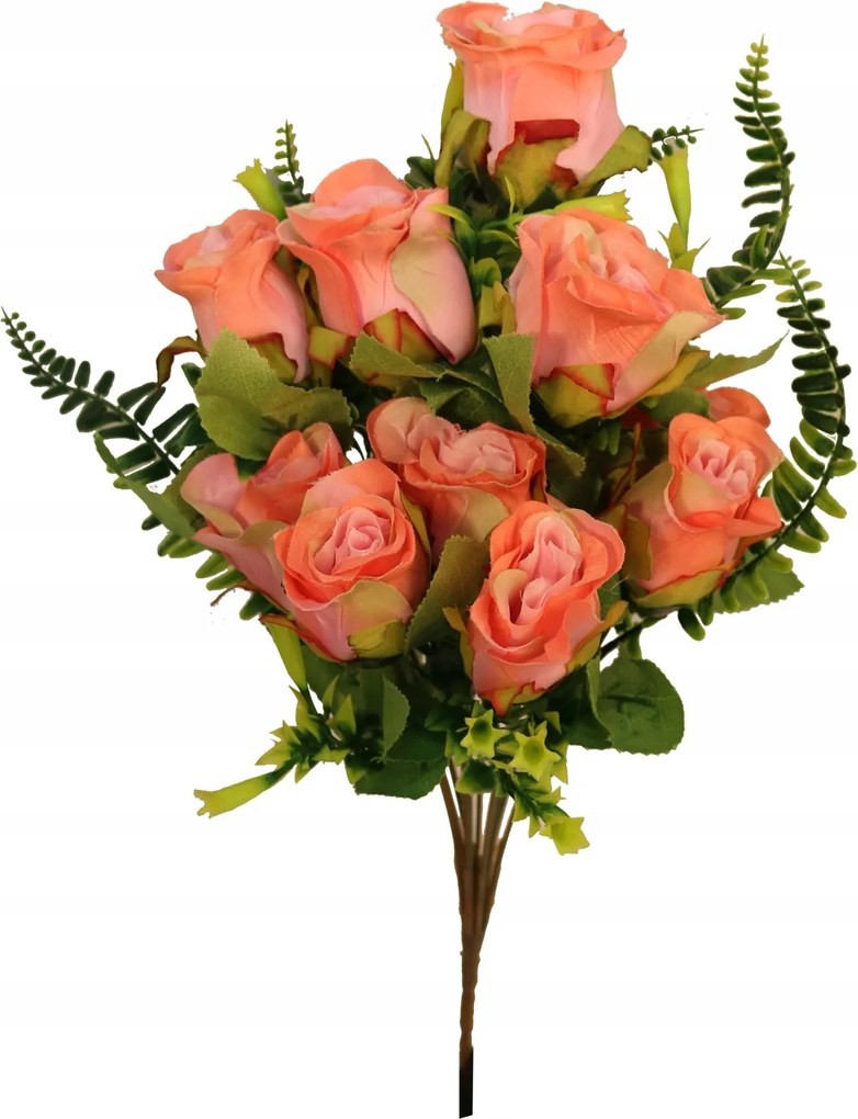 10 db-os rózsacsokor páfrányokkal, narancssárga