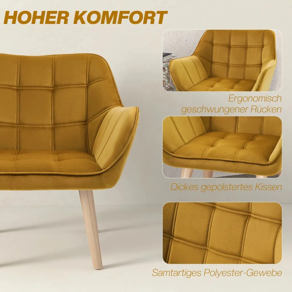 HOMCOM Kárpitozott karosszék, kiegészítő szék, skandináv dizájn, 67 x 61,5 x 71 cm, gumifa lábak, aranyrúd