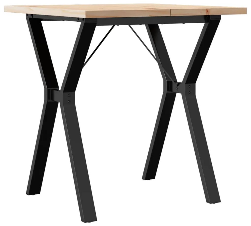 tömör fenyőfa és öntöttvas étkezőasztal Y-vázzal 70x70x75,5 cm