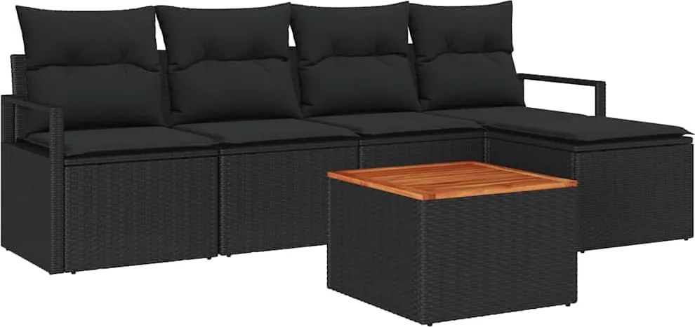 vidaXL Kerti Kanapé Szett tárolóval 6 pcs Fekete polirattan