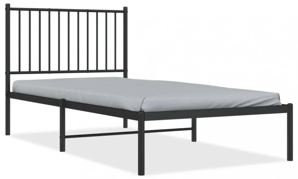fekete fém ágykeret fejtámlával 90 x 190 cm