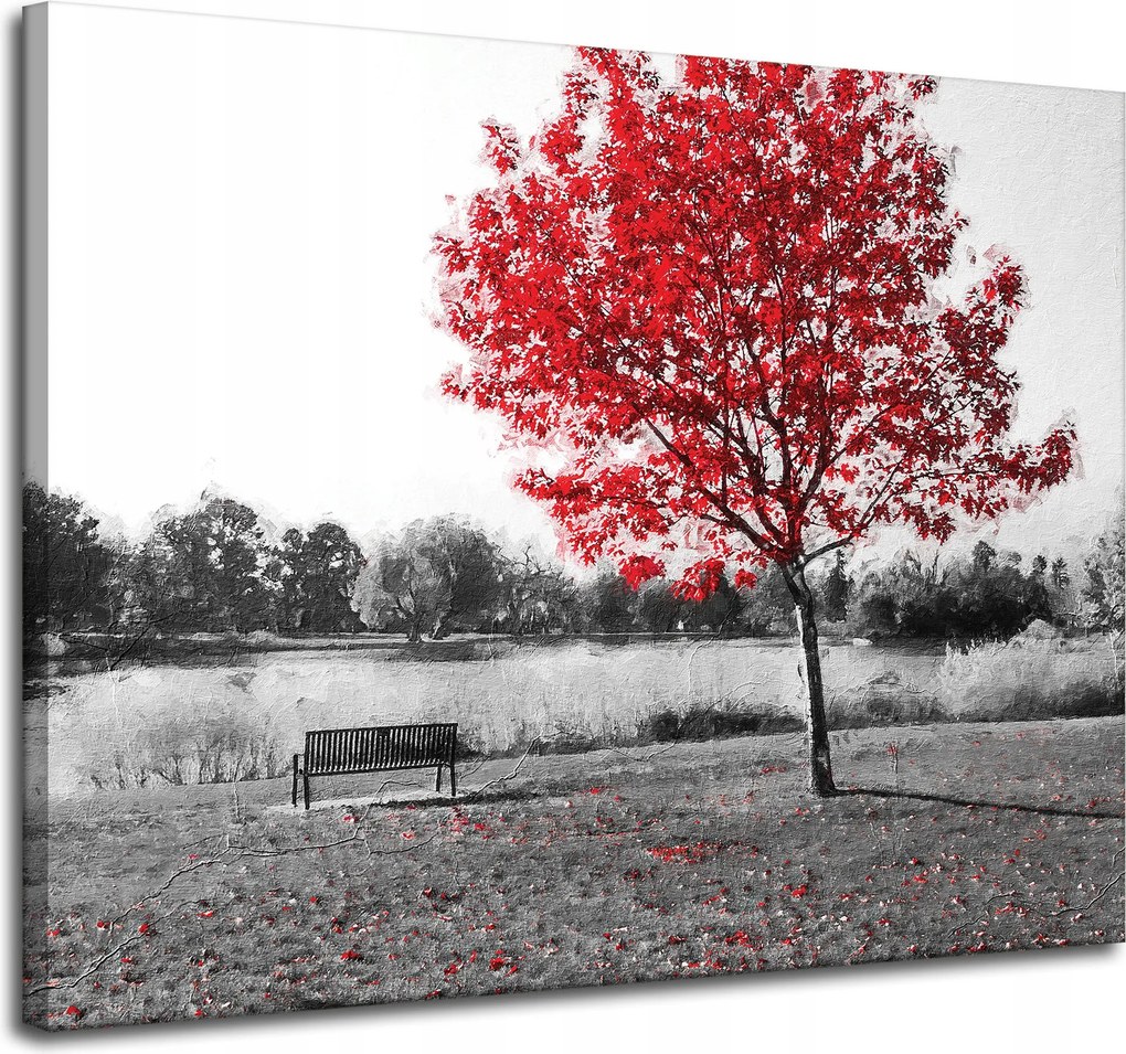 Vászonkép Szürke Piros levelek Kontraszt 100x80 cm
