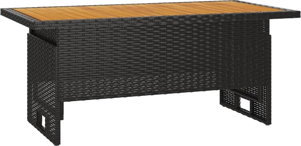 vidaXL fekete tömör akácfa és polirattan kerti asztal 100x50x43/63 cm
