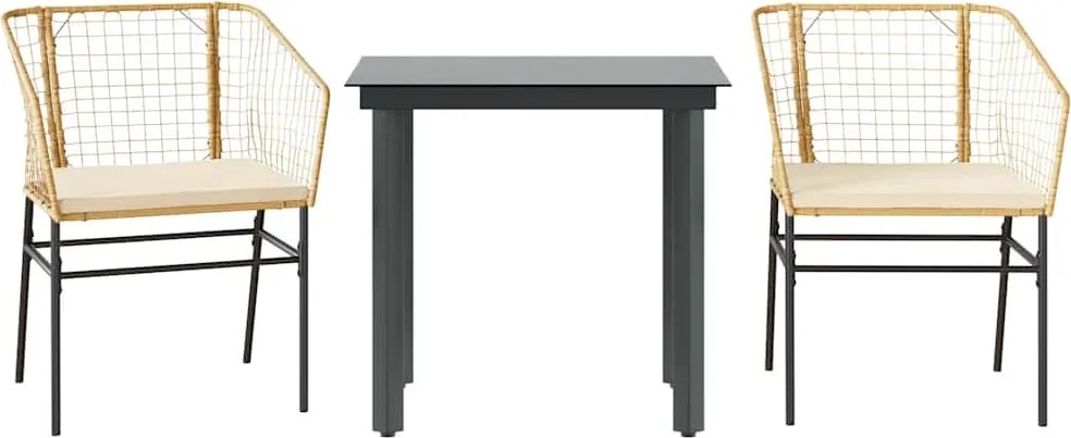 vidaXL 3 észes barna polyrattan üveg kerti étkezőgarnitúra párnával