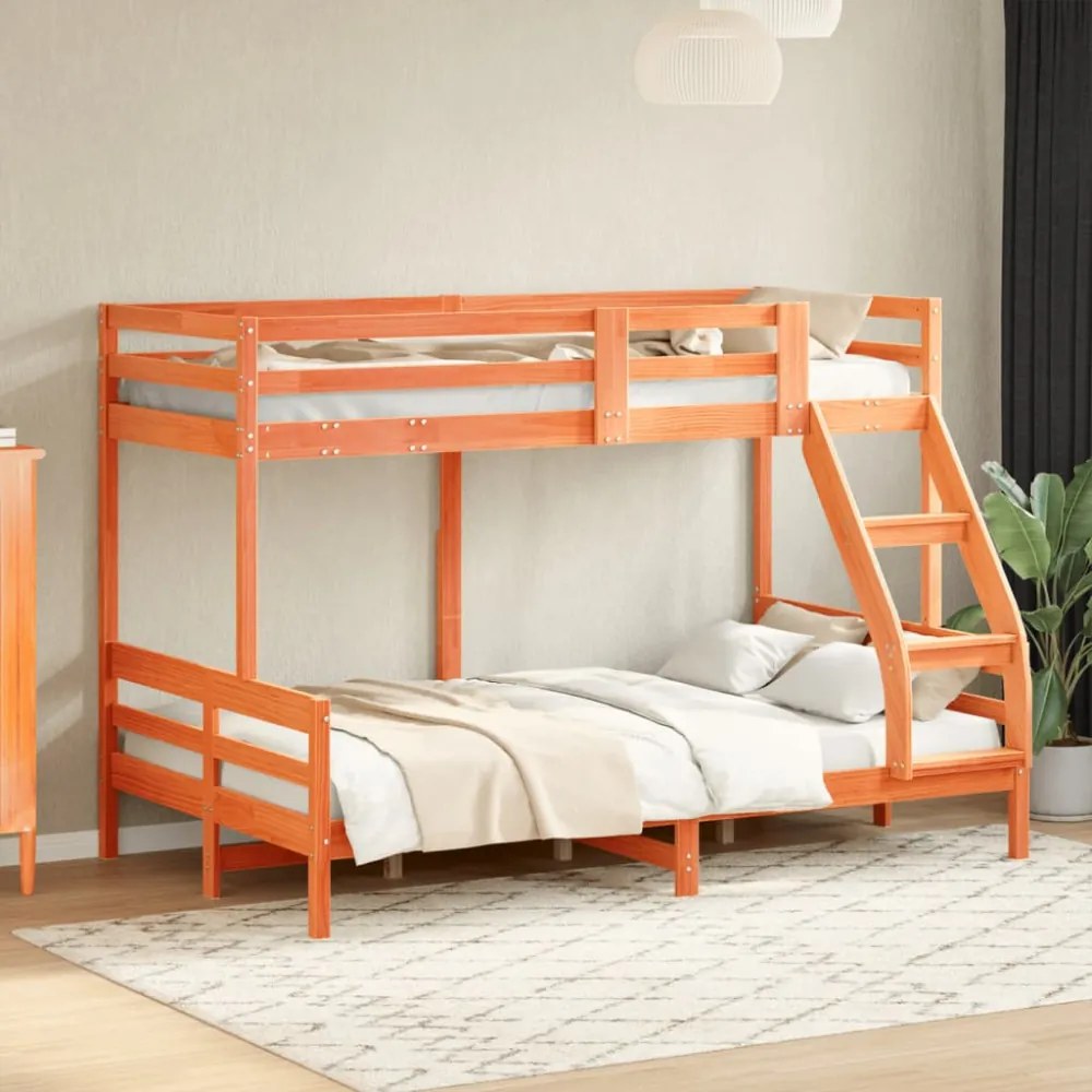 viaszbarna tömör fenyőfa emeletes ágy 80 x 200/120 x 200 cm