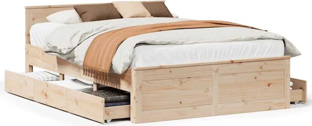vidaXL tömör fenyőfa fejtámlás ágykeret matrac nélkül 140 x 190 cm