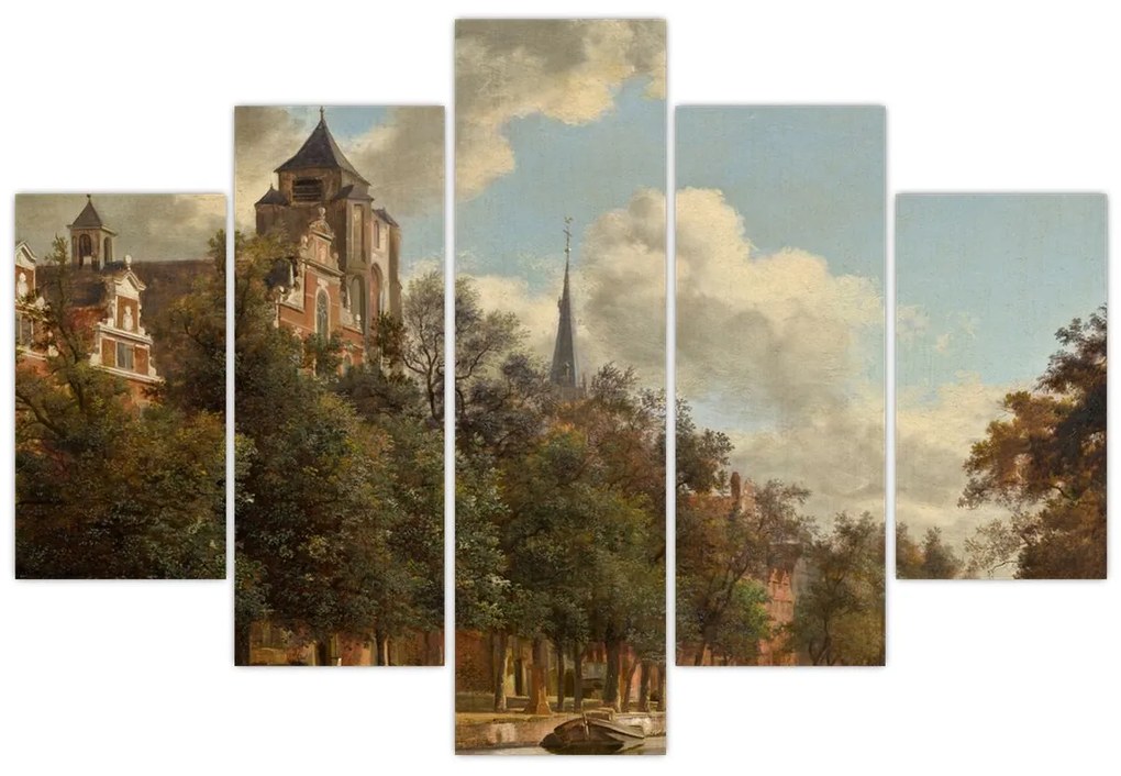 Kép - Jan van der Heyden, View Down a Dutch Canal, reprodukciók (150x105 cm)