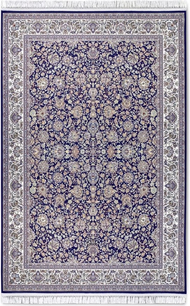 Hagyományos szőnyeg nappaliba 128x190 cm, klasszikus kék-krémszínű rojtokkal