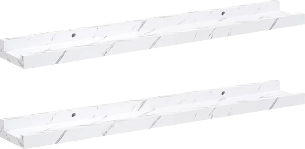 vidaXL Falpolc polcokkal 2 pcs Fehér márvány 60 x 9 x 3 cm Faanyag