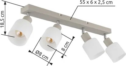 Globo 54114-4 Mennyezeti spot lámpa, fém matt homok színű, krómozott fém, fehér üveg, HxSzxM: 560x80x185mm, 4x E14 25W 230V izzók nélkül
