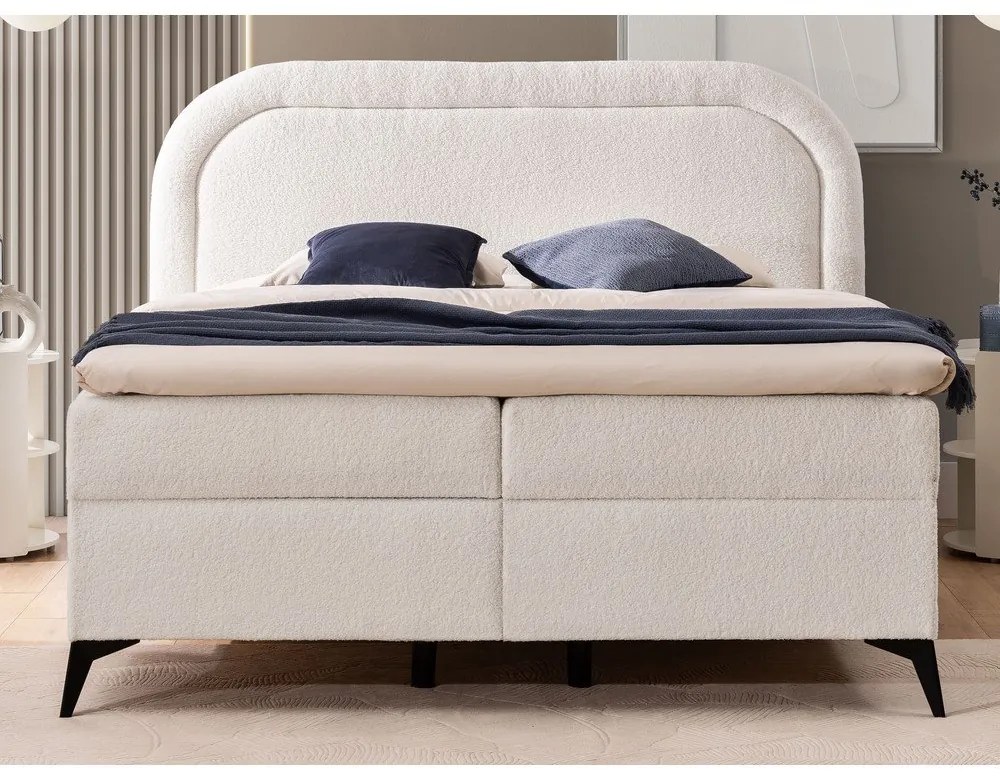 Fehér ágyneműtartós boxspring ágy 140x200 cm Ornes – Ropez