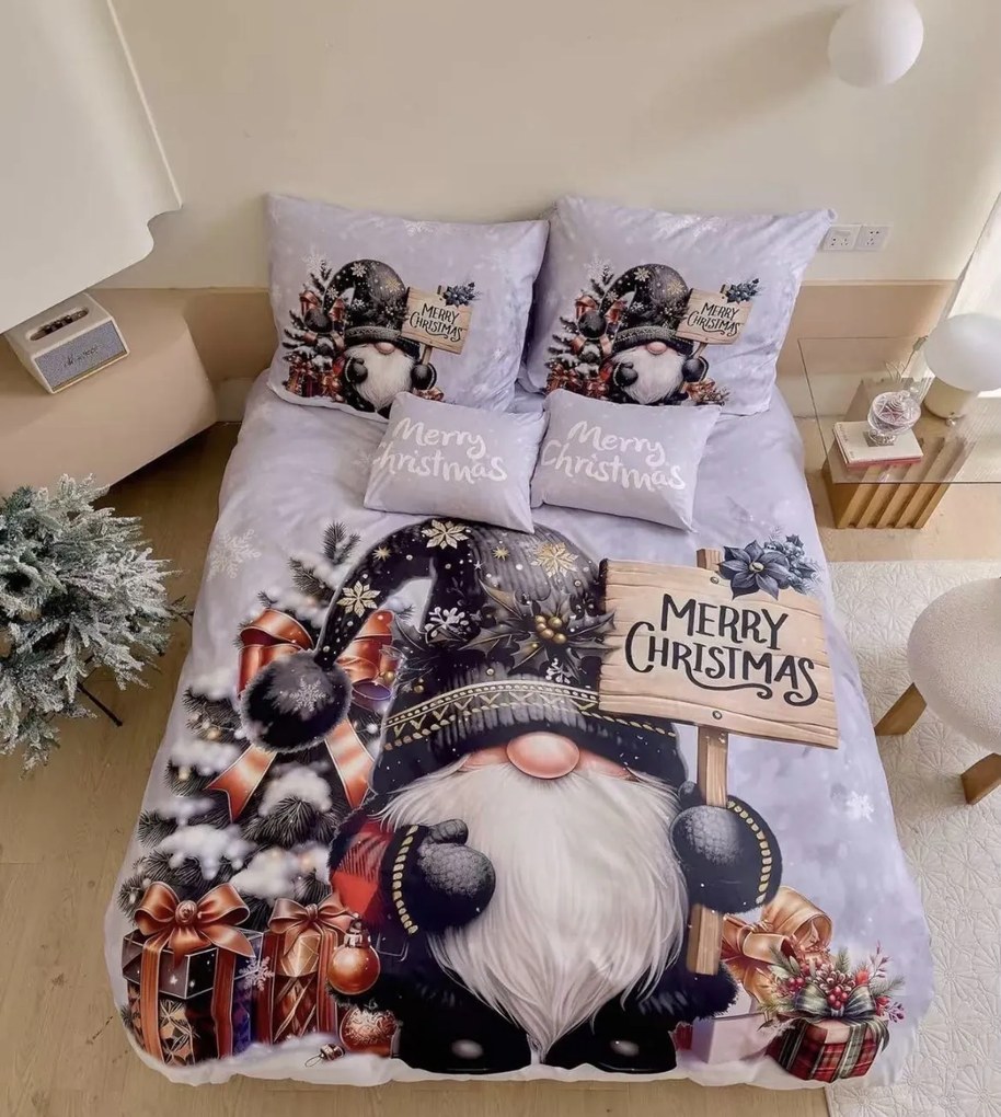 3 részes ágyneműgarnitúra Polycotton Gnome fekete 200x140cm+90x70cm TiaHome