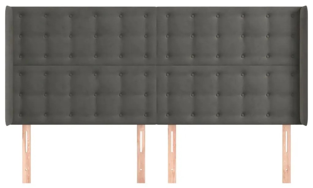 sötétszürke bársony fejtámla szárnyakkal 163x16x118/128 cm