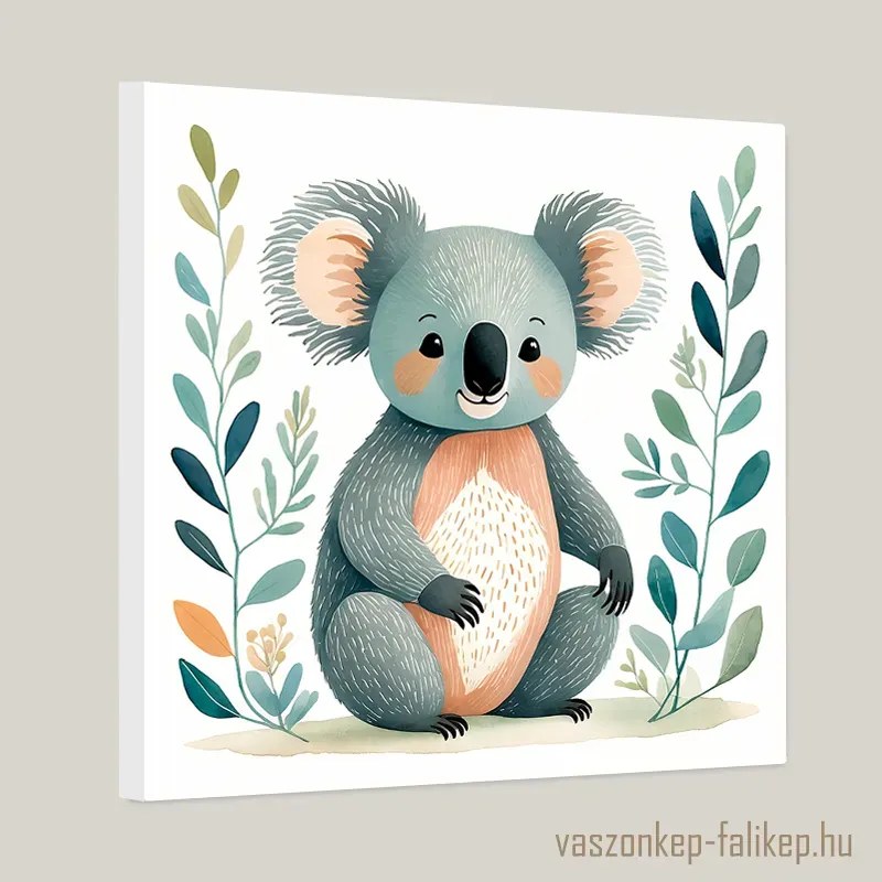 Aranyos koala illusztráció akvarell – bájos falikép gyerekszobába 40x40cm