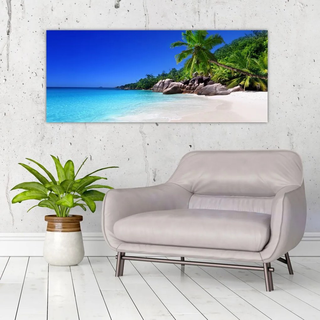 Kép a strandról a Praslin szigeten (120x50 cm)