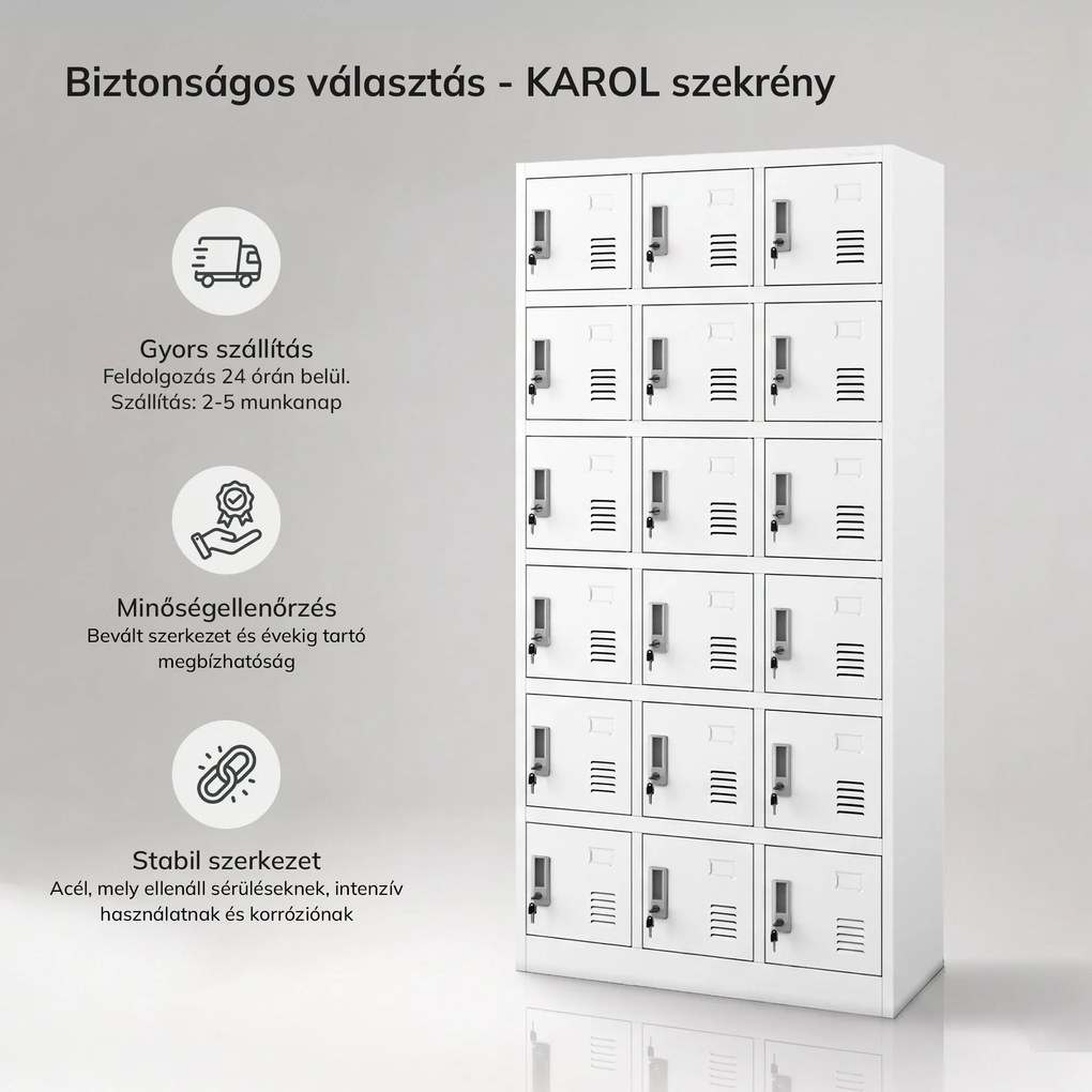 Dolgozói szekrény rekeszekkel, fehér, 900x1850x400 mm: KAROL