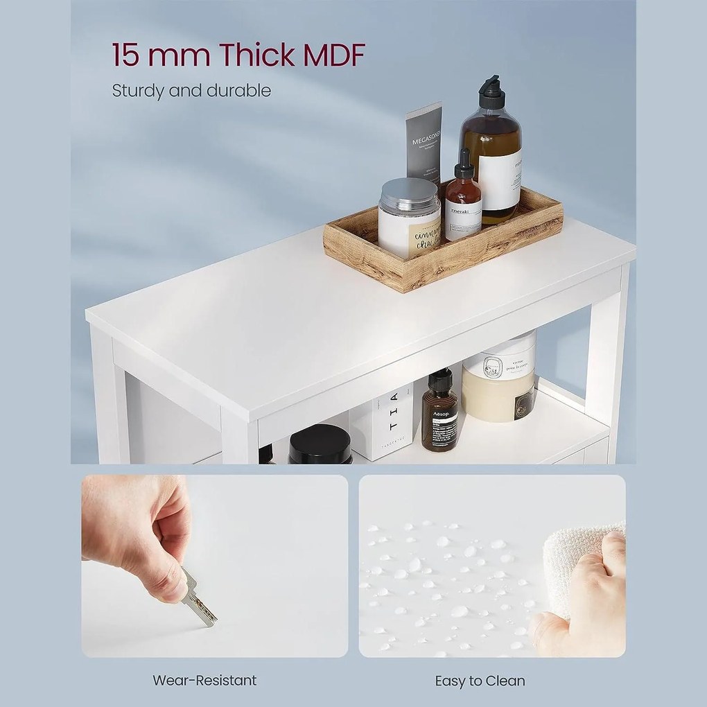 Szabadon álló ajtós szekrény, fürdőszobai padlószekrény 60 x 30 x 80 cm, fehér