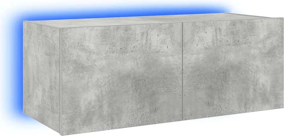 vidaXL betonszürke falra szerelhető TV-szekrény LED-del 80x35x31 cm