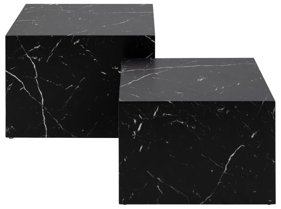 Fekete dohányzóasztal szett márvány dekorral, 2 db-os 58x58 cm Dice – Actona