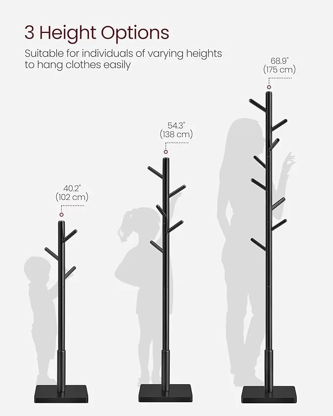 Álló tömörfa ruhafogas magassági beállítással fekete színben