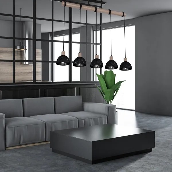 Csillár zsinóron ERIK 5xE27/60W/230V barna/fekete