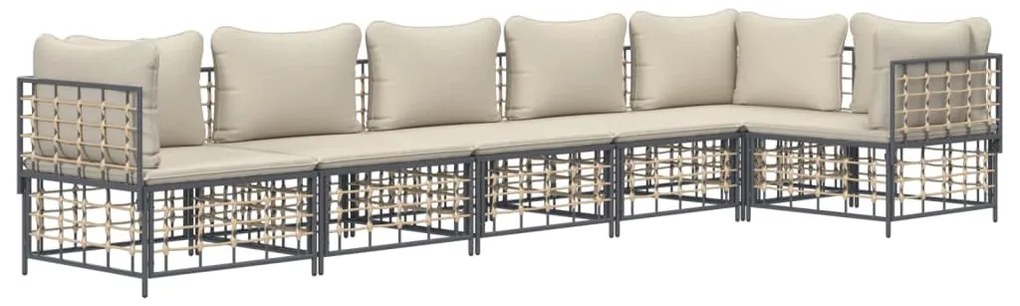6 részes antracitszürke polyrattan kerti ülőgarnitúra párnákkal