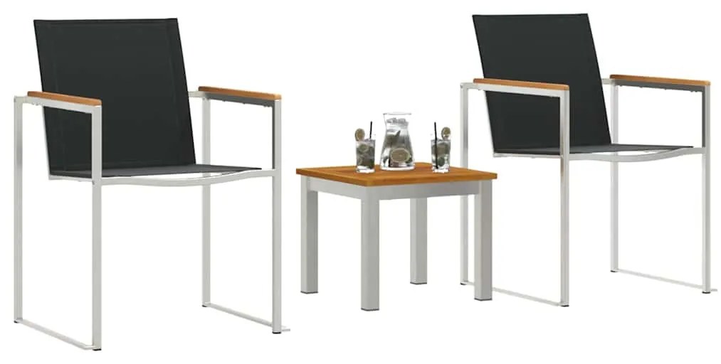 Kültéri étkező szett 3 pcs Barna és fekete Tömör tíkfa