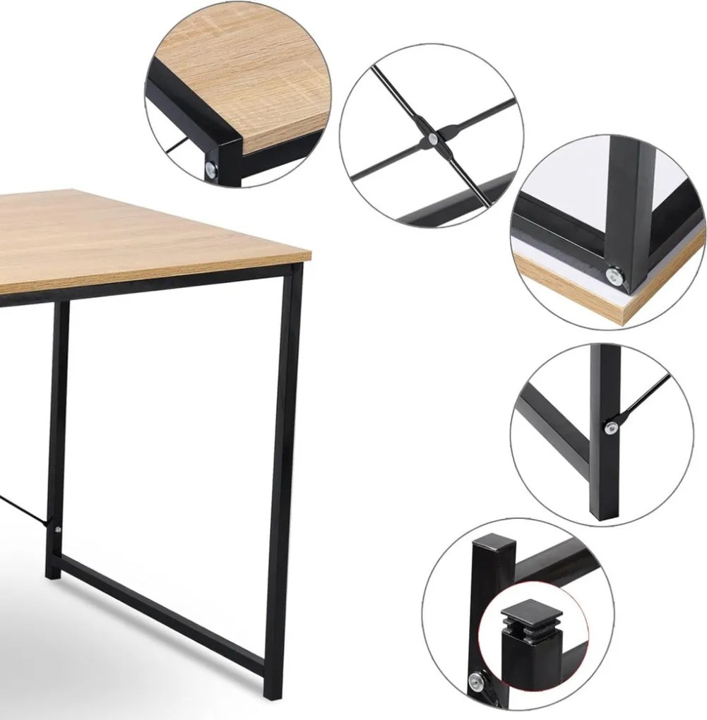 Íróasztal / számítógépasztal 100×40 cm, masszív fém vázzal, fekete–aranytölgy – Intenso Home