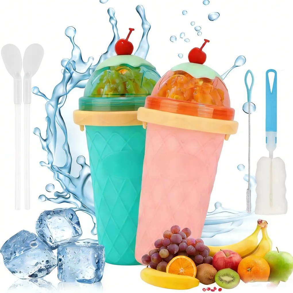 2 Db-os 2IN1 Szilikon Diy Bögre Szett Szívószállal És Kanállal