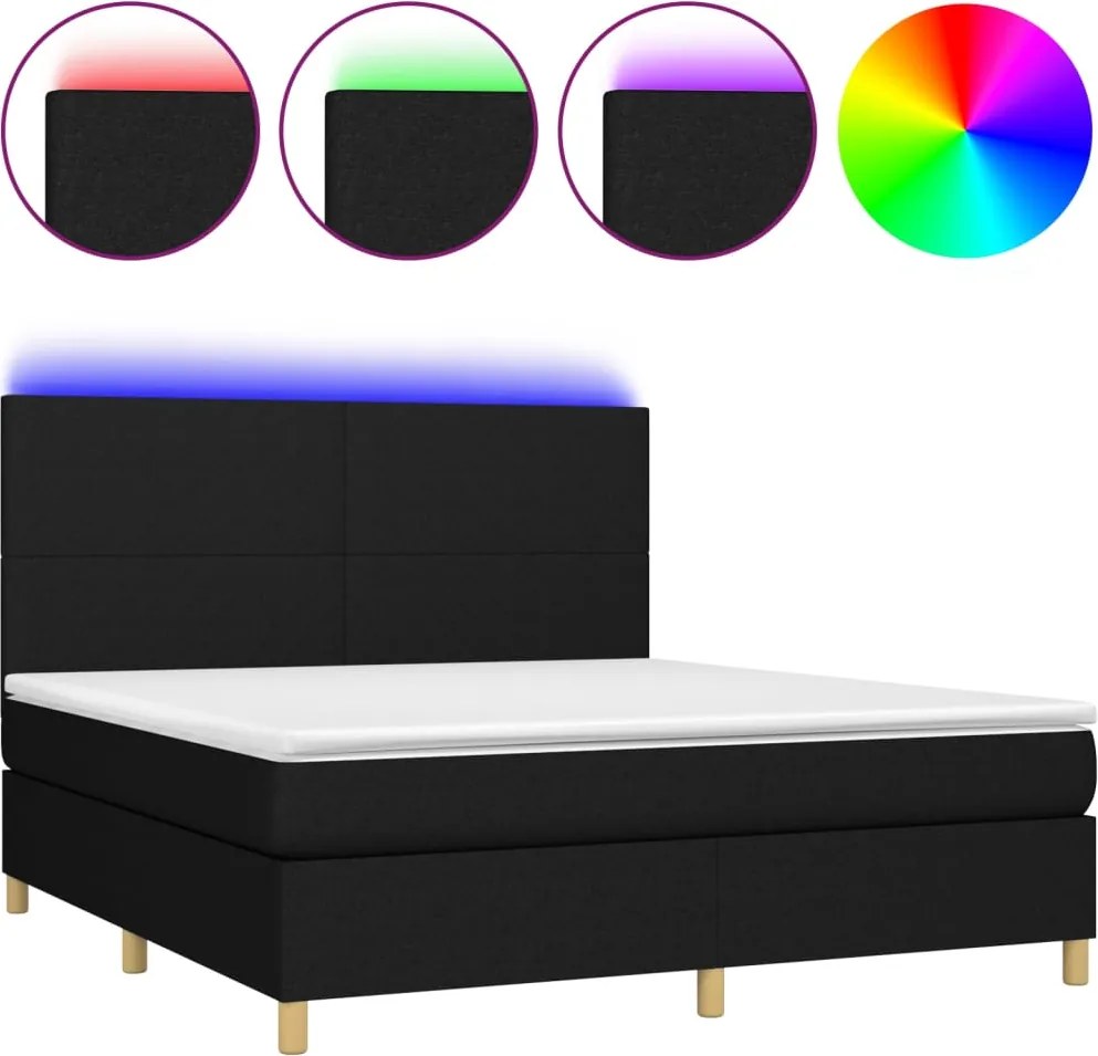 vidaXL fekete szövet rugós és LED-es ágy matraccal 160x200 cm