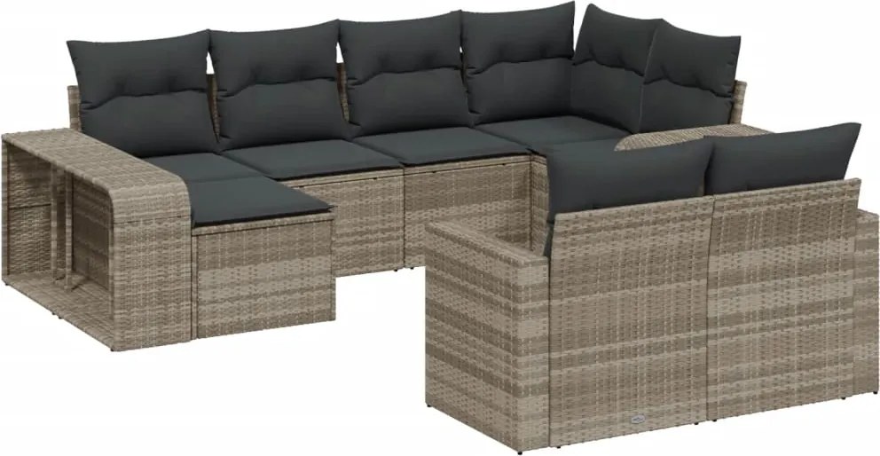vidaXL 10 részes világosszürke polyrattan kerti ülőgarnitúra párnákkal