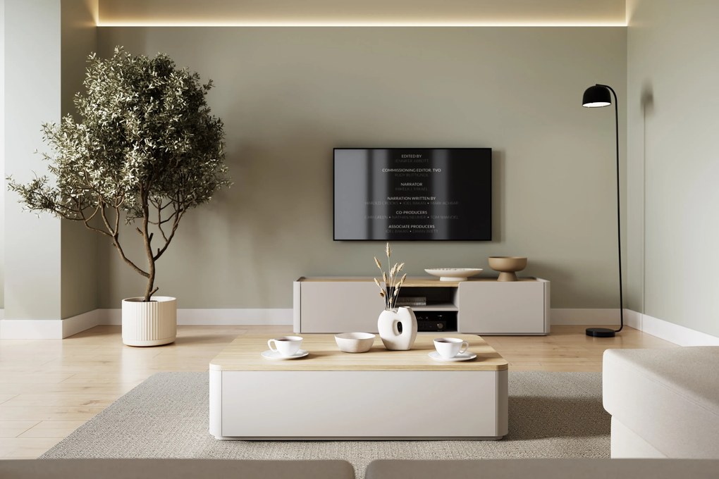 Amilio dohányzóasztal 100 cm fiókos - kasmír / olajozott tölgy