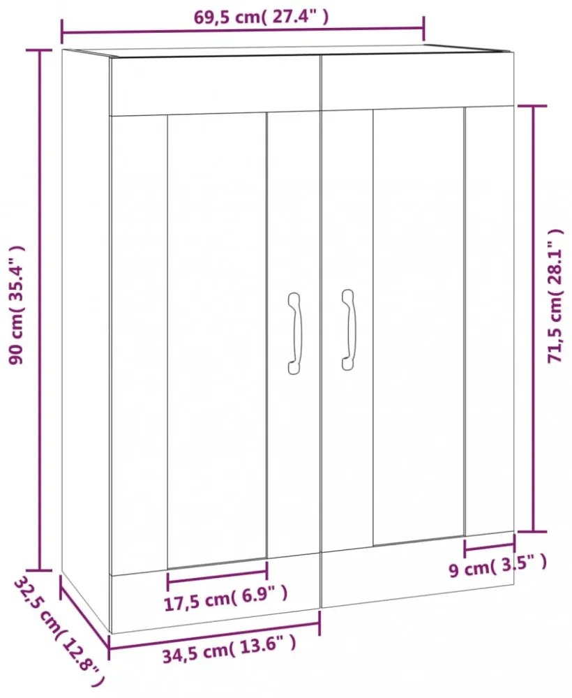 magasfényű fehér faliszekrény 69,5 x 32,5 x 90 cm
