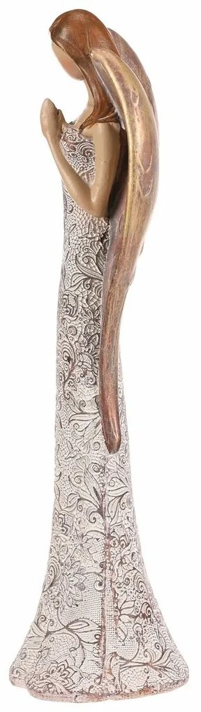 Poliresin angyal virágos ruhában, bézs-réz színű