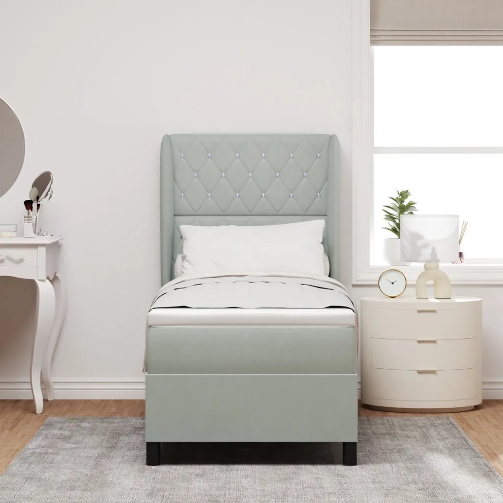 vidaXL Boxrugós ágy matracmal Világosszürke 200 x 80 cm Poliészter