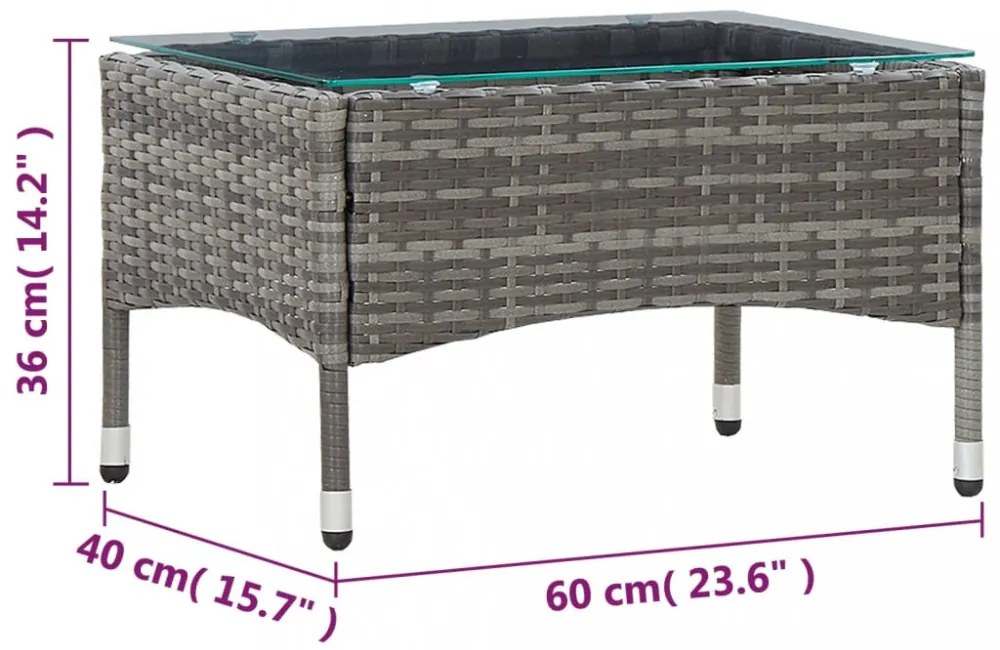 szürke polyrattan dohányzóasztal 60 x 40 x 36 cm