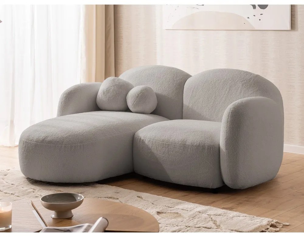 Szürke buklé sarokkanapé (bal oldali-heverő résszel) Orbit – Ropez