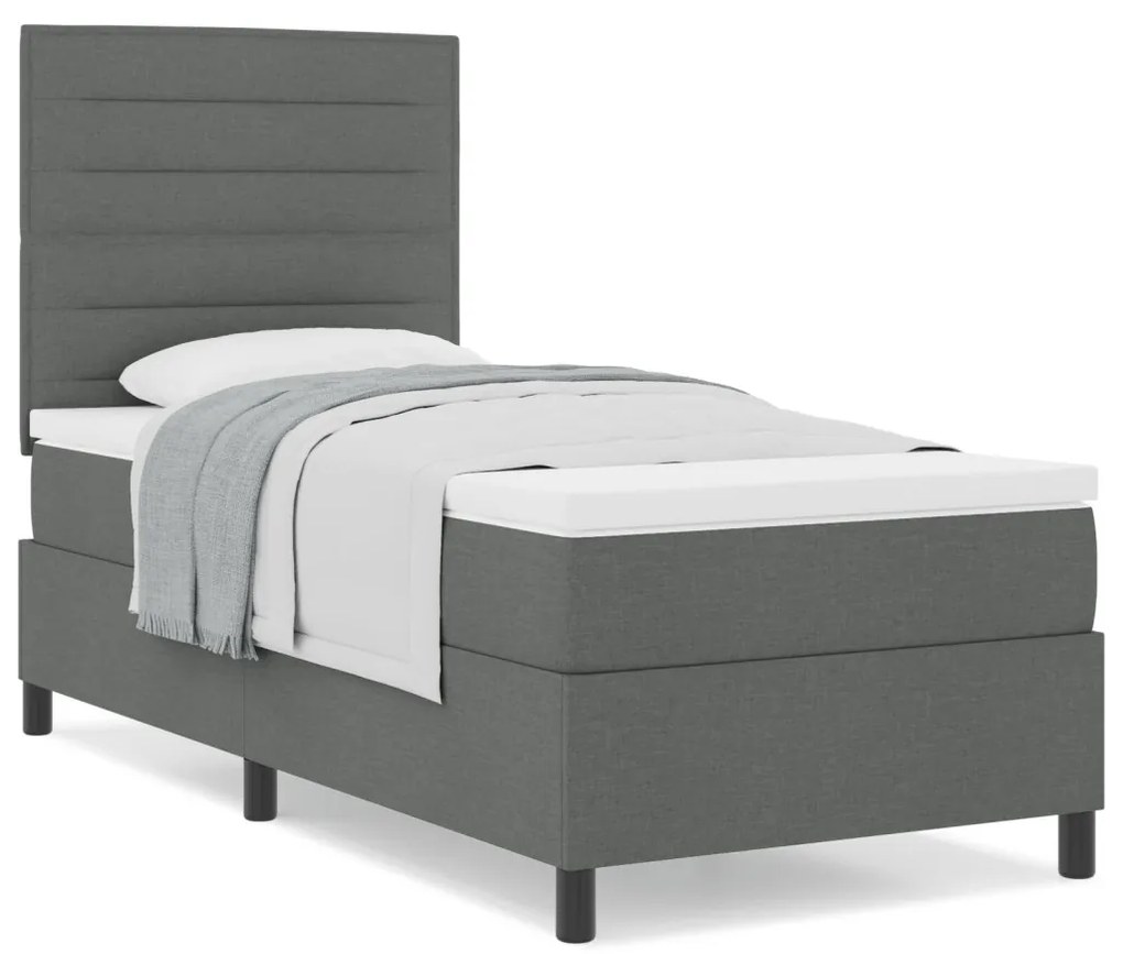 Box Spring Ágy Matraccal Sötétszürke 90x200 cm Szövet