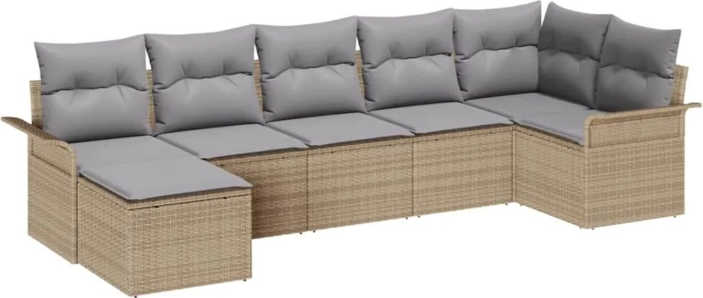 vidaXL Kerti Kanapé Szett párnával 7 pcs Bézs polirattan