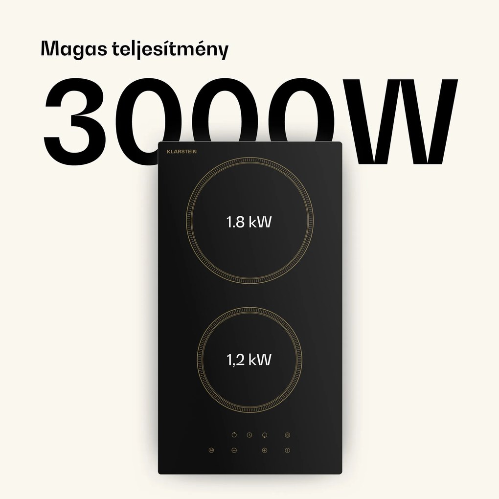 Klarstein Victoria kerámia főzőlap, 2 zónás, elegáns, időtálló, 3000 W, 30 cm
